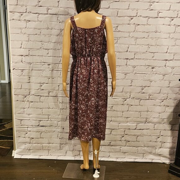 NWT!! BOBEAU - Burgundy sleeveless front ruffle floral dress - Picture 10 of 11
